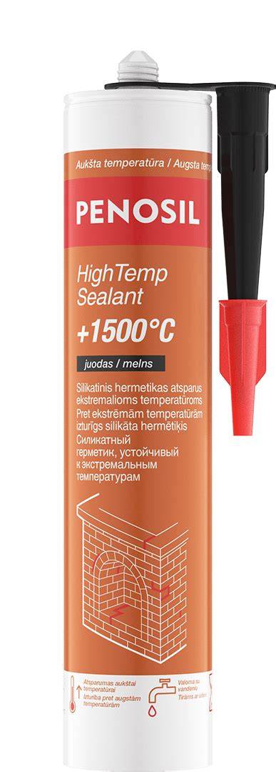 Penosil HighTemp Sealant 1500°C - ugniai atsparus silikoninis hermetikas (infografika apie kietėjimo laiką ir temperatūrų ribas)