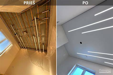 Naujo lubų audinio montavimo pavyzdys