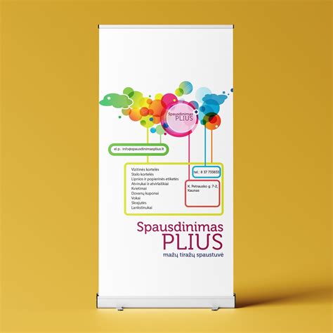 Roll-up stendų vizualizacijos infografika: matmenys, kasetės, kojelės