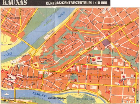 Kauno miesto planas su pažymėtais rajonais