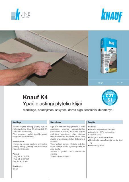 Infografika: KNAUF K4 klijų savybės ir taikymo sritis
