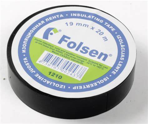 Izoliacinė juosta 19 mm x 15 m juoda Folsen - pagrindiniai matmenys ir spalva