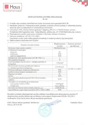 Betono eksploatacinių savybių deklaracijos schema