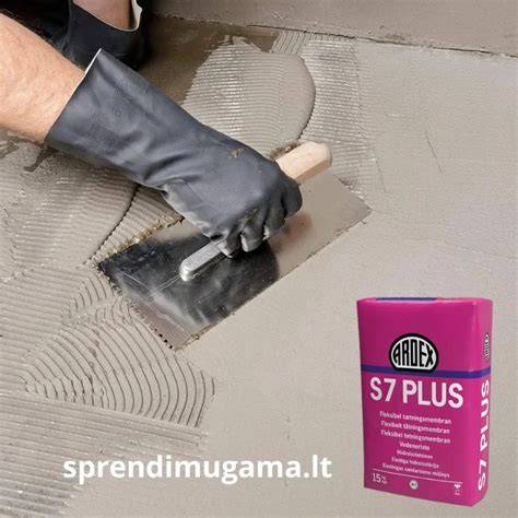 Infografika apie ARDEX S7 Plus hidroizoliacijos sistema: pagrindai, danga ir paviršiaus paruošimas