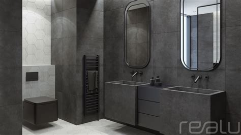 Juodos plytelės vonios kambaryje