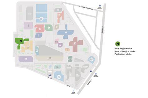 Infrastruktūros vizualizacija: stacionarinių palatų planas ir klinikos struktūros schemos grafikas
