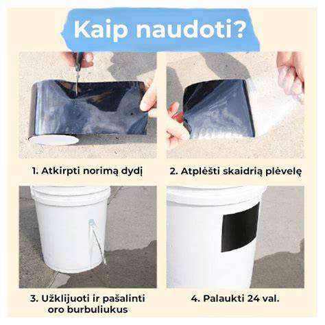Vizualinė schema: vandeniui atspari lipni juosta ir jos taikymo vietos