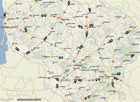 Žemėlapis: Vidara prekybos vietų tinklas Lietuvoje
