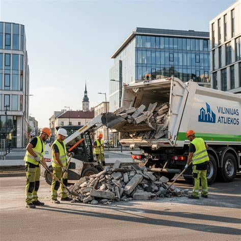 Infografinė schema: statybinių atliekų srautas nuo išvežimo iki perdirbimo