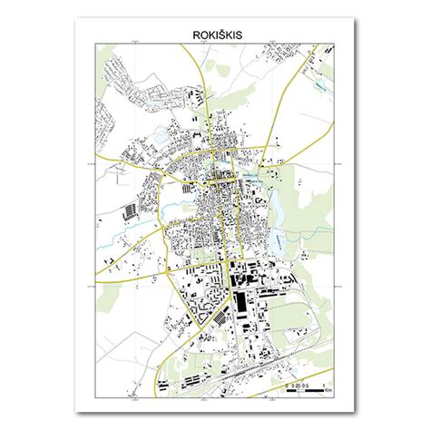 Rokiškio apdailos miesto žemėlapis su ilustracija ir paslaugų zonavimo pavyzdžiu