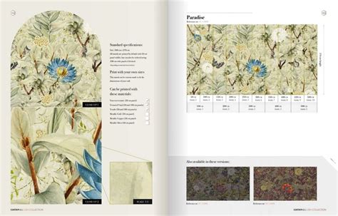 Infografika: augalų motyvų tapetų įvairovė - raštai, spalvos, tekstūros