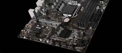 Инфографика: MSI B360M PRO išdėstymas su priekiniais ir galiniais jungtimis