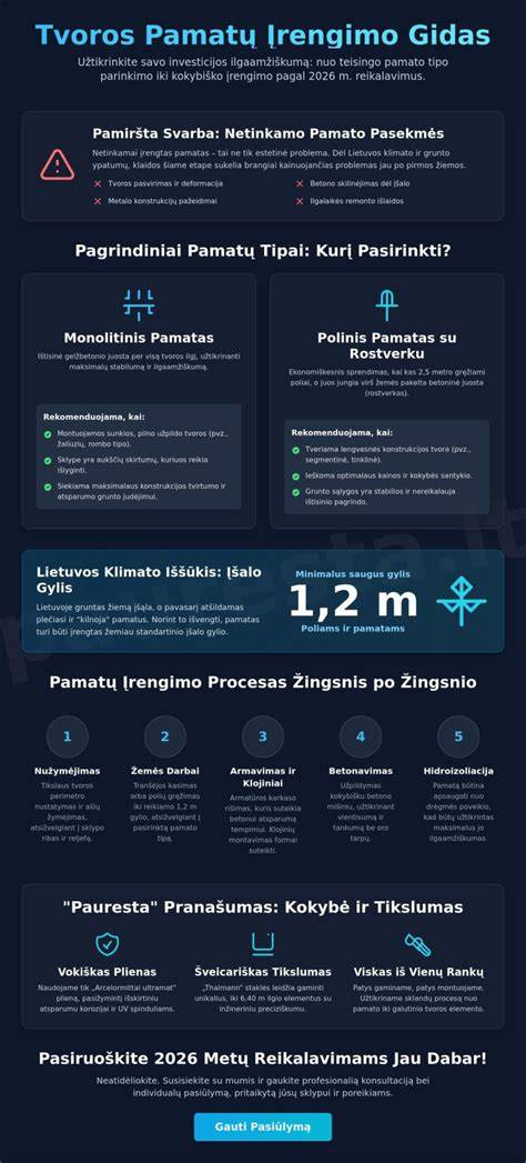 schematinė iliustracija: pamatų įrengimas nuo pradžios iki šilumos zonos