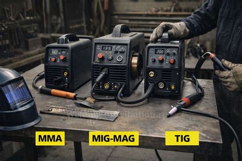 Infografika apie MIG/MAG, TIG ir MMA virinimo metodų skirtumus