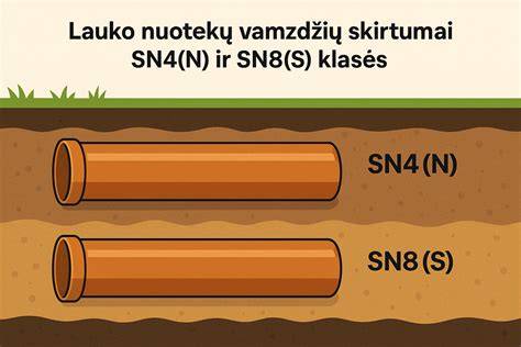 Kanalizacijos vamzdžių skersmenų ir klodų gyliai