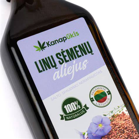 Linų sėmenų aliejus spalva - šviesiai geltona arba gintarinė