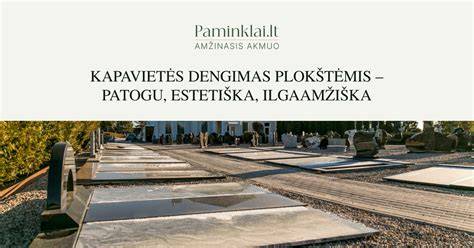 Kapavietės uždengimai ir paminklai - grupavimas pagal matmenis ir spalvas