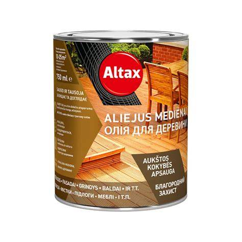 ALTAX aliejus medienai pavyzdinė pakuotė ir spalvų paletė