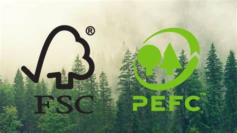 Infografika: PEFC, FSC, ENplus, DINplus, BSI ir READY TO BURN sertifikatų ryšiai su medienos grandine