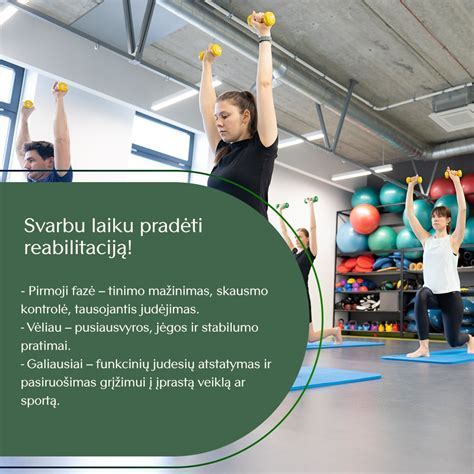 Reabilitacijos laikotarpio etapai: pirmoji savaitė, pirmasis mėnuo, 6 mėnesiai