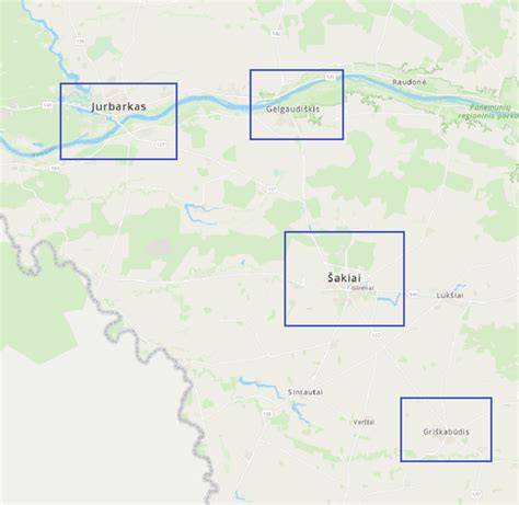 Mapa: paslaugų regionai Kauno, Šakių, Jurbarko, Vilkaviškio rajonuose