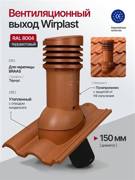 Klober ir WIRPLAST ventiliaciniu kaminėliuose įvairovė spalvų, nuolydžio L=5-45 laipsniai