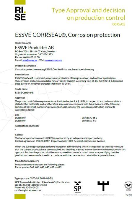 Essve CorrSeal pavyzdys