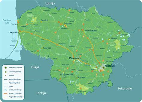 Žemėlapis su Lietuvos mažųjų karjerų zonų paskirstymu
