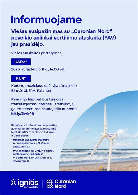 Infografika: Curonian Nord jūrinio VE parko teritorija ir poveikio aplinkai vertinimo procesai