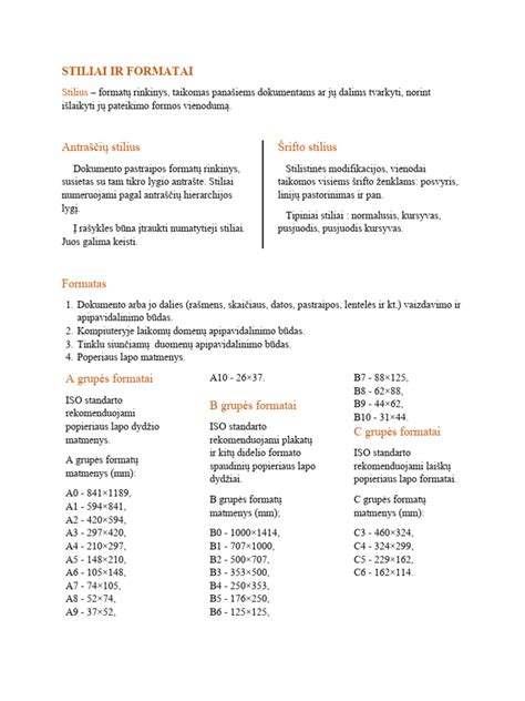 Infografika: Pagrindiniai matmenys ir formatai