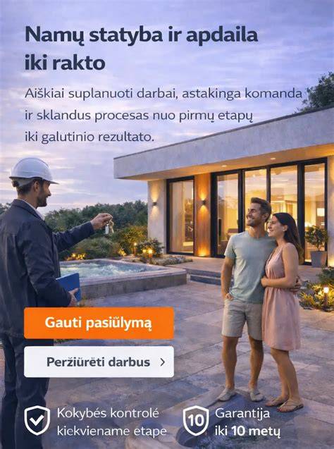 Infografika: namo statybos etapų seka nuo pamatų iki fasado