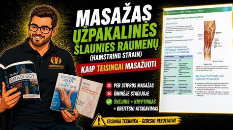 Reabilitacijos masažo schemos infografika: masažo etapai, laikotarpiai ir tikslai