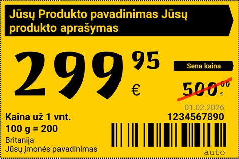 Etiketė su kaina ir produkto informacija