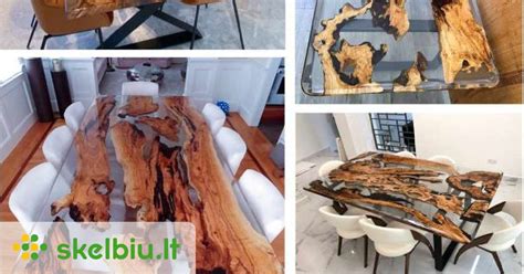 Stalviršis iš epoksidinės dervos su medžio intarpais