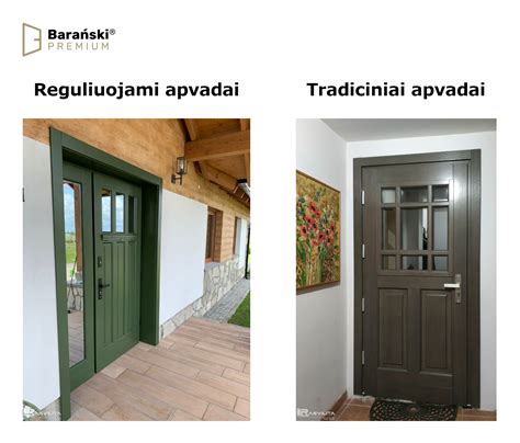medinės lauko durys prie namo fasado