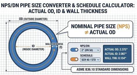 Infografika: plieninių vamzdžių standartų geometriniai parametrai, NPS, DN, SCH