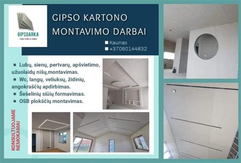 Infographic: gipso kartono pertvarų montavimo etapai