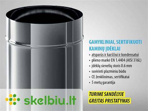 Kaminų apdailos tipai: Nerūdijančio plieno dvisieniai kaminai, keramikiniai įdėklai ir klinkerinės plytos