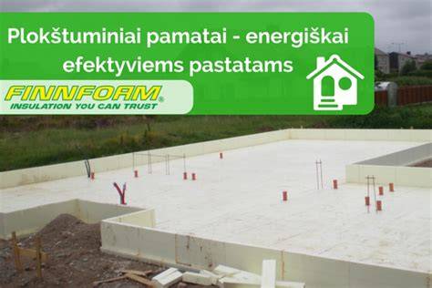 Infografika: pamatų tipų palyginimas (juostiniai, plokštuminiai, poliniai) ir jų tipiniai sluoksniai