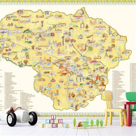 Žemėlapis su Lietuvos miestais ir jų svarbiausių istorinių datų žymėjimu