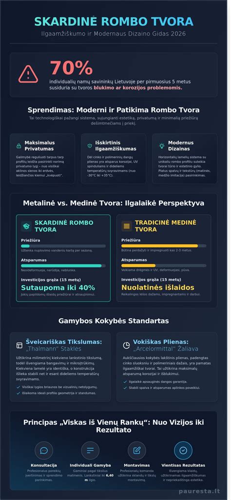 infografika apie trapecinės skardos privalumus, montavimą ir ilgaamžiškumą