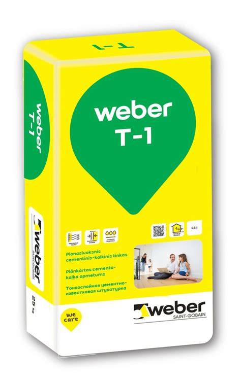 Infografika apie Weber T-1 tinko taikymą plokštumoms ir sluoksniams 3-10 mm