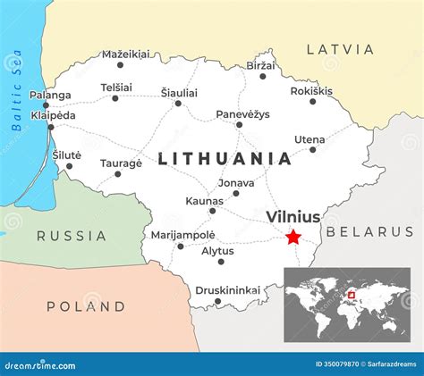 Map with regional service coverage: Vilnius, Kaunas, Lietuva