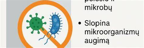 Microban technologijos piktograma su mikrobų pažeidimu