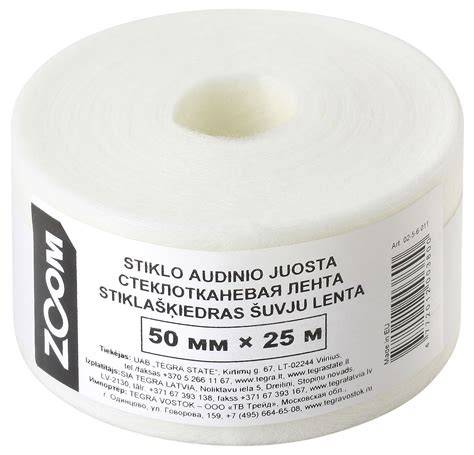 Stiklo audinio lipnios juostos vizualinė schema: plotis, ilgis, tinklelio specifikacijos