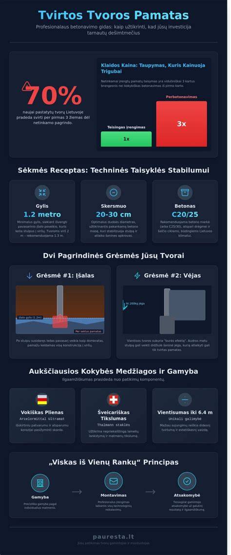 Infografika: Tvoros stulpų betonavimo etapai
