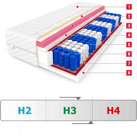 HR putų čiužinys su anatominėmis zonomis diagramoje