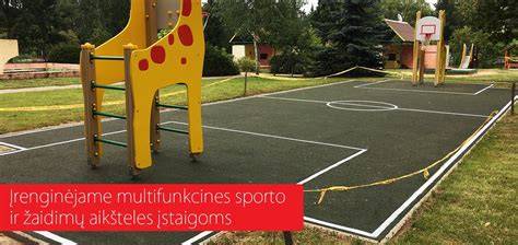 Infrastruktūra: sporto salė, valgykla, žaidimų aikštelės bei moderni techninė įranga