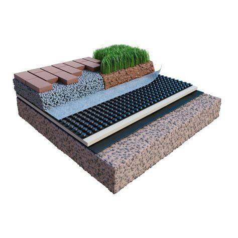 Urbanscape žaliųjų stogų sistemos komponentai: drenažinė membrana, mineralinė vata, augalai