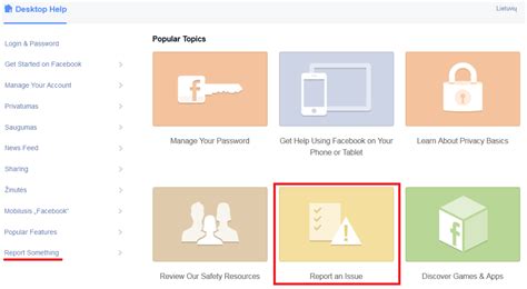 Schema kaip pranešti apie netinkamą turinį Facebook